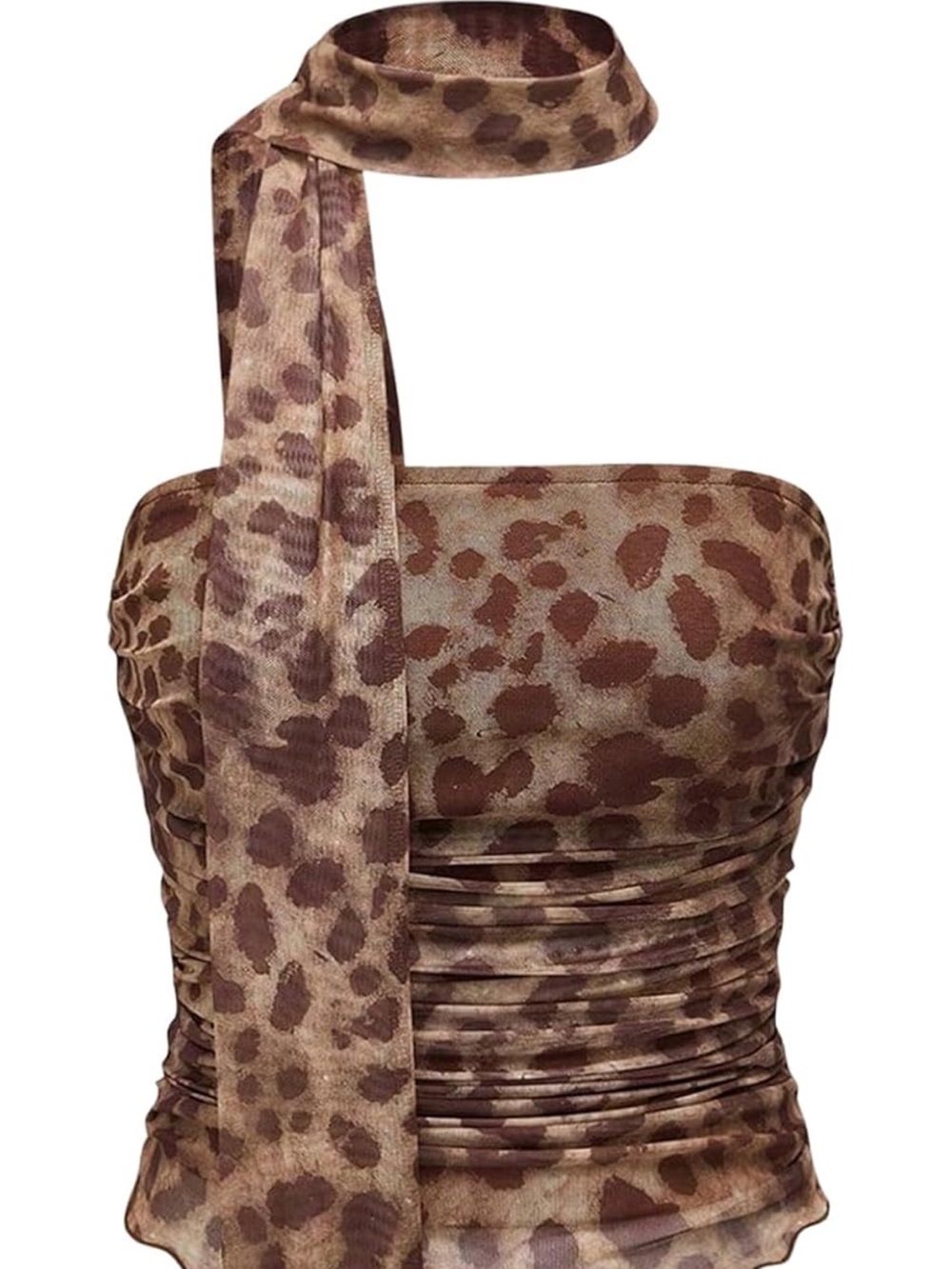Brown Leopard Print Tie-Front Blouse